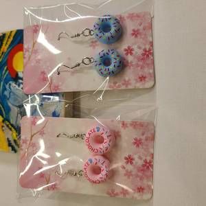 2 PAIR PINK/BLUE SPRINKLE DONUT EARRINGS